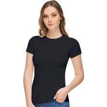 Tutku Elit Kadın Yarım Kol T-Shirt Siyah Elastan Rahat Kesim ve Nefes Alabilir Özellikte