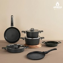 Amboss Asten - 7 Parça Orion (Siyah) + 26 cm Krep Tava + 18 cm Kuvars Sahan