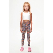 Lovetti Turuncu Yaprak Desenli Kız Çocuk Tayt %95 Pamuk Günlük Kullanım İçin Rahat ve Şık