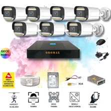 Qromax 7 Kameralı Set - Yapay Zeka Özellikli Gece Renkli Gösteren 5MP SONY Lensli 12 Warm Ledli FULLHD Güvenlik Kamerası Seti 312W-9008