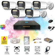Qromax 5 Kameralı Set - Yapay Zeka Özellikli Gece Renkli Gösteren 5MP SONY Lensli 12 Warm Ledli FULLHD Güvenlik Kamerası Seti 312W-9008