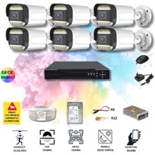 Qromax 6 Kameralı Set - Yapay Zeka Özellikli Gece Renkli Gösteren 5MP SONY Lensli 12 Warm Ledli FULLHD Güvenlik Kamerası Seti 312W-9008
