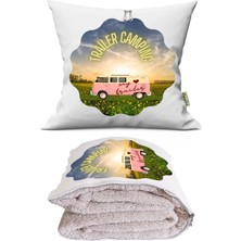 Caisya Butik Karavan Baskılı Opsiyonel Battaniyeli Yastık Kırlent Camping