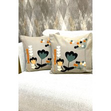 Zeora Home 2’li Dekoratif Pamuklu Kırlent Kılıfı Çiçek Desenli Punch Modern Bohem Etnik Salon Çift Katlı Kumaş