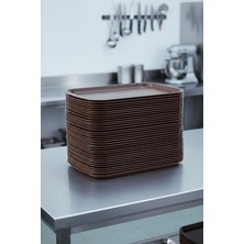 Akyüz Plastik 10 Adet Tray 36 cm Plastik Servis Tepsisi, Sunum Tepsisi-36 cm x 27 Cm-Kahverengi