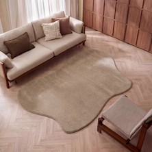 Cool Halı Koyu Bej Rengi Kalın Yumuşak Amorf Bohem Sade Trendy Soyut Tasarım Asimetrik Genç Odası Halısı
