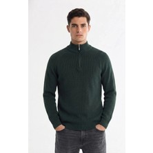 Sabri Özel Haki Slim Fit Fermuarlı Yarım Balıkçı Yaka Triko Kazak