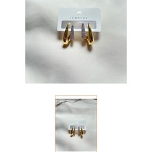 Afsel Jewelry Gold Taşlı & Düz Kombin Küpe Seti (2’li)