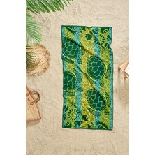 Özdilek Nice Plaj Havlusu 70x150 cm Tekil Kullanım için Yeşil Turtles Desenli
