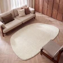 Cool Halı  Krem Rengi Düz Kalın Modern Amorf Yumuşak Peluş Şekilli Giriş Antre Giyinme Yatak Odası Halısı