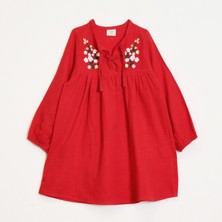 Ozzy Kids Kız Çocuk Çiçek Nakışlı Müslin Elbise