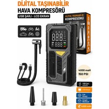Realx Şarjlı Dijital 4000MAH  150 Psı Hava Pompası Araç Lastik, Bisiklet, Top Şişirme Hava Kompresörü