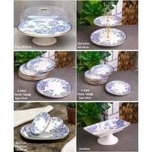 Pinkev 19 Parça Fanuslu Seramik Pasta Servis Sunum Tabağı Seti