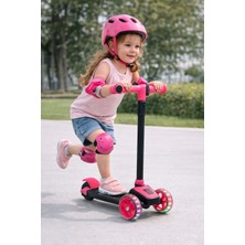 LED Işıklı Scooter Frenli, Ayarlanabilir Yükseklik Pembe Renk