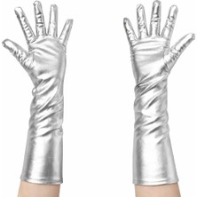 Vera Vtc Gümüş Renk Dirsek Altı Lüks Saten Eldiven 40 cm 965874