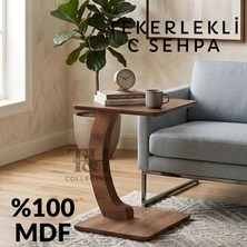 T&H C Sehpa Koltuk Sehpası Yan Sehpa Tekerlekli Yan Sehpa Dikdörtgen Servis Sehpası Ceviz