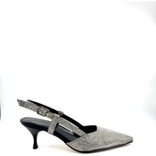 Desire Gri Parlak Desenli Arkası Açık Topuklu Ayakkabı