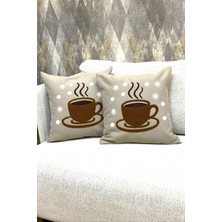Zeora Home 2’li Dekoratif Pamuklu Kırlent Kılıfı Kahve Fincanı Punch Modern Bohem Etnik Salon Çift Katlı Kumaş