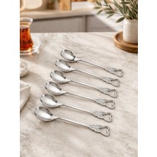 6'lı Elegance Serisi Çay & Kahve Kaşığı Gümüş Kalp Model