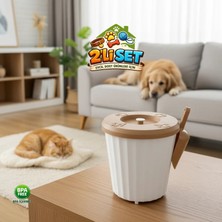 LE Paris Hava Geçirmez Mama Saklama Kabı Kürekli | Pati Desenli Kapaklı | Koku Önleyici Kedi & Köpek