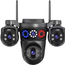 Ukron 4 Kameralı 4 Lens Wifi Kamera Hi-Easy Türkçe Uygulama IP66 Su Geçirmez Kasa Çakarlı Aydınlatma
