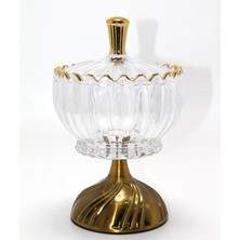Marsilyan Metal Ayaklı Kristal Cam Şekerlik Gold Detaylı Sunumluk