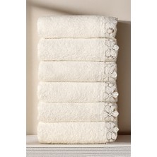 Isessia 6'lı Dantelli Mutfak ve El Havlusu Seti 30X50CM | Pamuk Krem Çeyizlik Havlu