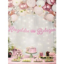 Parti Adresi Hoş Geldin Bebeğim Yazılı Kaligrafi Banner Pembe
