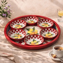 Sarkap Home Lemon Desing 34 cm Tepsi ve 10X3,2 cm 6'lı Çerezlik Seti - Kırmızı