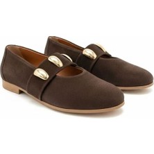 Ne&Ve Shoes Süet Gold Aksesuar Detaylı Lastikli Kadın Şık ve Rahat Babet