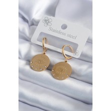 316L Çelik Gold Renk Zirkon Taşlı Göz Işleme Model Kadın Küpe