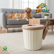 LE Paris Hava Geçirmez Mama Saklama Kabı Kürekli | Pati Desenli Kapaklı | Koku Önleyici Kedi & Köpek