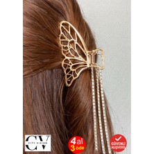 City Vision Sallantılı Taşlı Kelebek Figürlü Metal Mandal Saç Tokası Altın Renk 7 cm – Zarif ve Işıltılı Tasarım