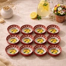 Sarkap Home 10 cm Çap, 3.2 cm Yükseklik 12'li Lemon Design Dondurmalık ve Çerezlik Kırmızı