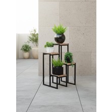 Evle 4 Katlı Ahşap Çiçeklik, Modern Saksılık, Balkon ve Salon için Dekoratif Saksı Standı