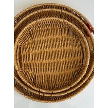 Zeynepin Dükkanı 3 Lü Hasır Görünümlü Sunum Dekor çay kahve Servis Tepsisi