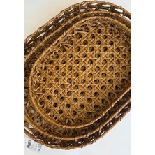 Zeynepin Dükkanı 3 Adet Rattan Oval Kahve Çay Sunum Dekor Tepsi