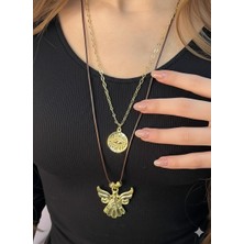 Vintage Takı Altın Rengi Gold Kolye Melek Ikili Kolye