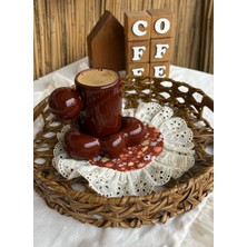 Zeynepin Dükkanı 1 Adet Rattan Görünümlü yuvarlak Sunum Dekor Çay Kahve Tepsi 25cm