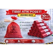 Bezos Tıbbi Atık Poşeti Jumbo Boy 10'lu 10 Rulo Kırmızı Tıbbi Atık Atık Poşeti Seti