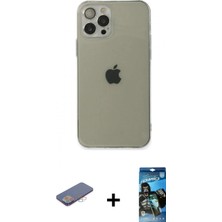 İlk El Grup Ieg™ iPhone 12 Pro Max Ahenk Doku - Siyah 34D Izgaralı Cam + Pembe Renkli Kamera Lens Koruma Cam
