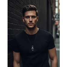 Vintage Takı Erkek Kurukafa Skull Tarz Siyah Deri Ipli Kolye