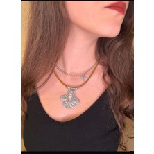 Vintage Takı 2'li Kahverengi Deri Hitit Tarzı Silver Gümüş Kaplama Choker ve Yusufçuk Kolye