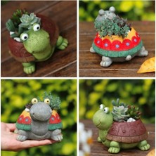 4 Adet Dekoratif Sevimli Kaplumbağa Saksı Set Sukulent Saksısı Kaktüs Saksısı El Işçiliği