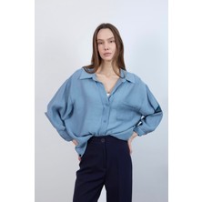 Fast Perry Düşük Omuzlu Oversize Gömlek- Indigo