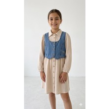 HaanBebe Kız Çocuk Müslin Elbise ve Kot Yelek Takımı - 2'li Kombin Set