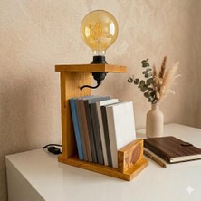 Liora Commerce Masaüstü Gece Lambası ve Kitaplık - El Yapımı Masif Ahşap