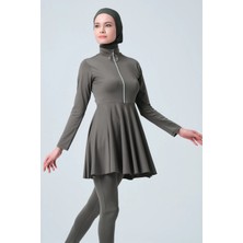 Alfasa Kadın Tam Kapama Fermuarlı Desenli Su Itici Özelliği 5 Parça Beli Lastikli Paraşüt Kumaş Tesettür Mayo