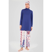 Alfasa Kadın Tam Kapama Fermuarlı Desenli Su Itici Özelliği 5 Parça Beli Lastikli Paraşüt Kumaş Tesettür Mayo