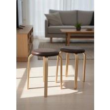 Karen Banyo Hazar Deri Tabure, Papel Ayaklı  2 Adet Koyu Kahve